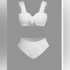 Knot Frill Trim Bikini Swimsuit Set